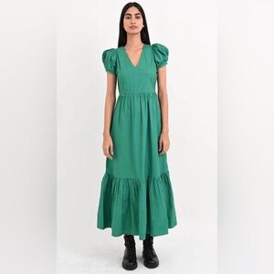 Banjanan Tuckernuck Franklin Designer Maxi Green Dress Puff Sleeve Sz L